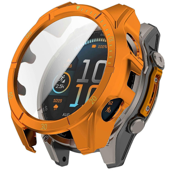 Kompatibel med Garmin Fenix 8 51mm Klokkeveske PC Ramme Deksel med Herdet Glass Skjermfilm-WELLNGS Orange Green