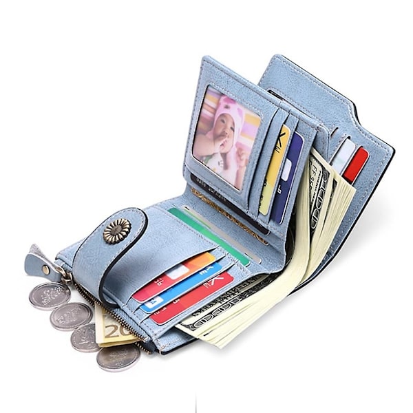 SENDEFN 5206 RFID-blockerande plånbok i läder med flera kortfack - WELLNGS Light blue