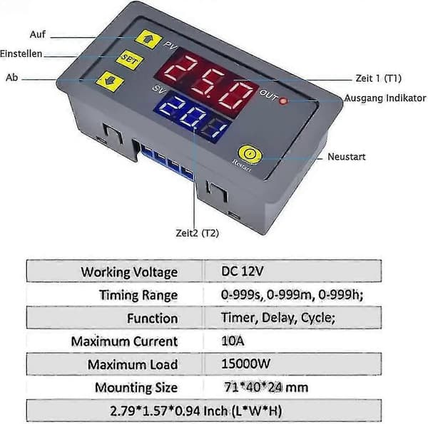 12V Tidsrelä 12 Volt Timerrelä Utomhus 10A Digitalt Frånslagsrelä Justerbart Gåva-WELLNGS