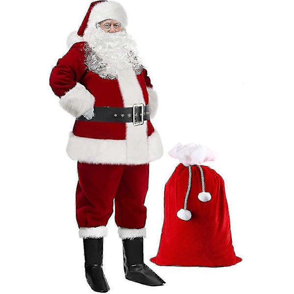 Jultomte Kostym med Skägg Jultomte Dräkt Vuxna Män Lyxig Jultomte Kostym Set - WELLNGS M