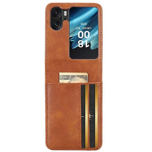 Kompatibel med Oppo Find N2 Flip 5G PU Læder Foldbar Telefon Cover Præget Trekant Telefon Cover med Kort Slots-WELLNGS Brown