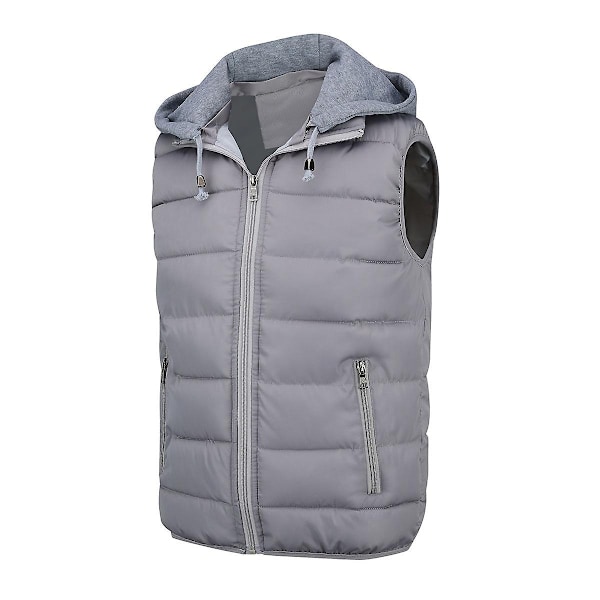 YOUTHUP Herr Quiltad Väst med Huva Utomhus Tjock Fritidssport Huva-WELLNGS Gray 3XL