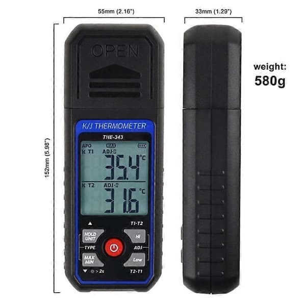 Termoelement Termometer Digital K Typ Termometer med 4 Termoelement, -328-2500 Mätområde HVAC Termometer-WELLNGS