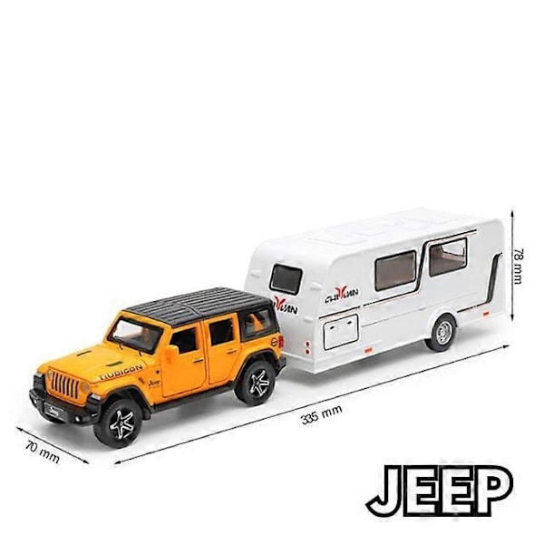 1/32 Trailer RV Kuorma-auton leluautomalli Alloy Diecast Maastoauto Camper äänen ja valon leluautomalli lapsen lelujen kokoelma lahja -WELLNGS Yellow JEEP
