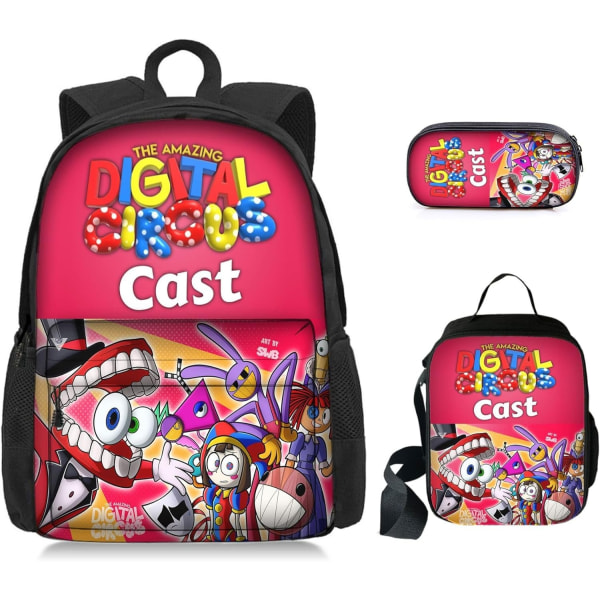 3 Piece Set Digital Circus Backpacks Lightweight School Bags for Men and Women Lunch Bags Pencil Bags Awesome Digital Circus Anime Backpacks-WELLNGS