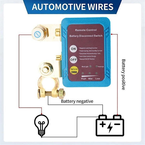 12V 240A Fjernbatteri-frakoblingsbryter Automatisk strømavstengningsbryter Fjernkontrollbryter Auto-WELLNGS