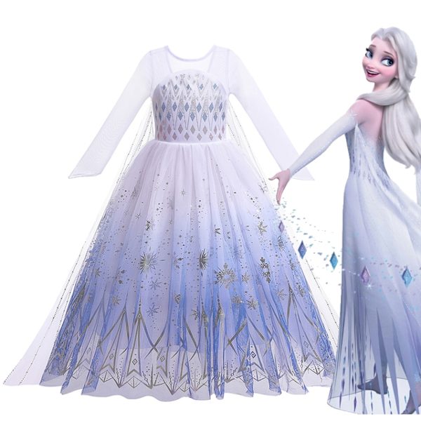 \"Frost 2\" Elsa-kostyme jente barn Halloween rollespill Snødronning Anna prinsessekjole festkjole kjole kjole Elsa-kjole A-WELLNGS Elsa Dress A 3-4T(tag 110)
