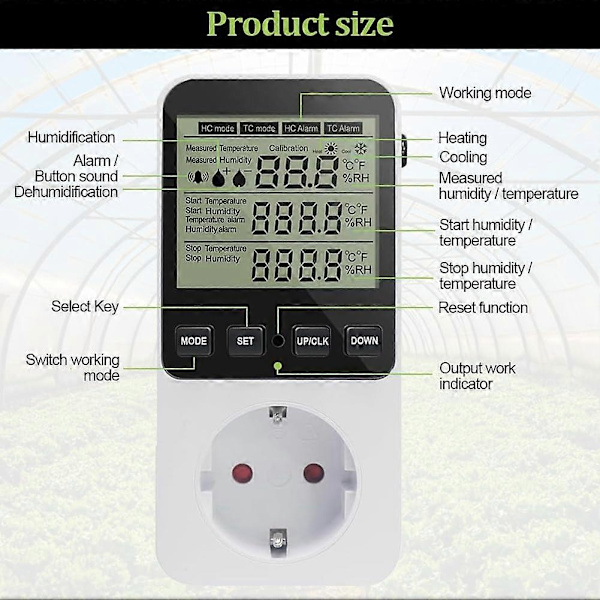 Fuktighetskontroller, Temperaturkontroller Socket 230 V, Temperaturbryter, Socket Termostatbryter EU-plugg-WELLNGS