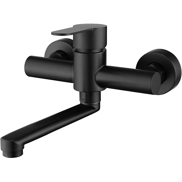 Vægmonteret køkkenhane 304 rustfrit stål vask mixer tap 360 roterbar vaskhane med sort tud-WELLNGS