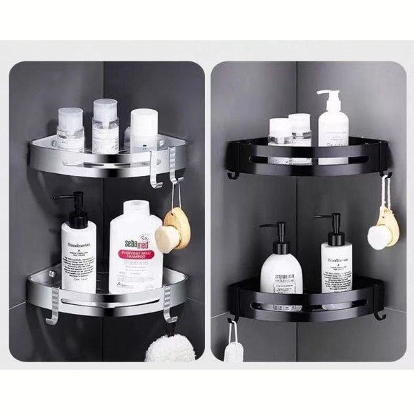 2 pcs Storage Toilet Drain Shower shelf black-WELLNGS black