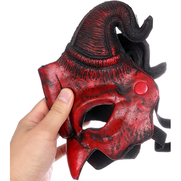 Halloween halv ansiktsmask skrämmande djurmask, karneval demonmask med horn spöke djävul - WELLNGS Red