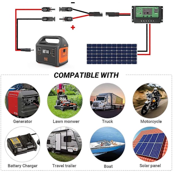 MC4 til SAE Adapter Solcellepanel til SAE 10 AWG Adapter - 50cm Rv Solcellepanel Batteriladesett-WELLNGS