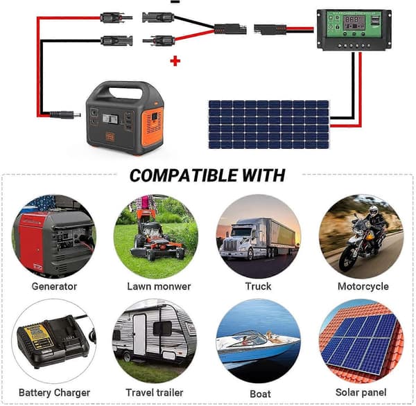 MC4 til SAE Adapter Solpanel til SAE 10 AWG Adapter - 50cm Rv Solpanel Batteri Opladningssæt - WELLNGS