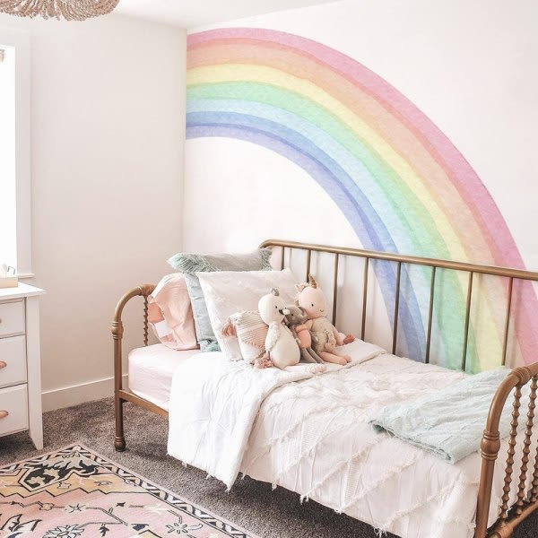 Stora väggdekaler i akvarell regnbåge, Boho Rainbow väggdekal  Cherry-WELLNGS