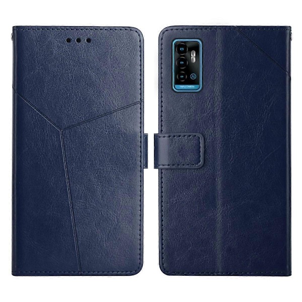 ZTE Blade A51 Y-ompeleella varustettu vaakasuuntainen nahkainen suojakotelo - WELLNGS Blue