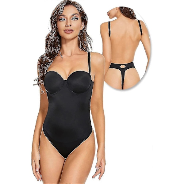 Rygfri Kropsformer til Kvinder Push Up BH Lav Ryg Thong Bodysuit-HA-WELLNGS Black 2XL