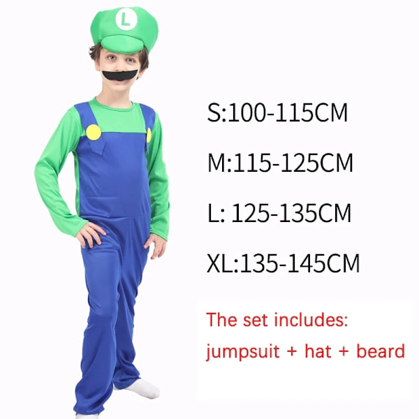 Voksne Børns Spil Sjove Super Brødre Mari Brødre Fantasia Jumpsuit Mænds Tøj Anime Cosplay Kostume Karneval Halloween Kostume M-WELLNGS M Boy Green style