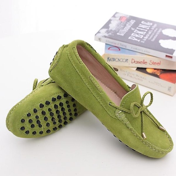 Dame sko 2023 100% ægte læder dame flade sko 13 farver casual loafers dame flade sko mokkasiner dame køresko-WELLNGS Apple Green 5