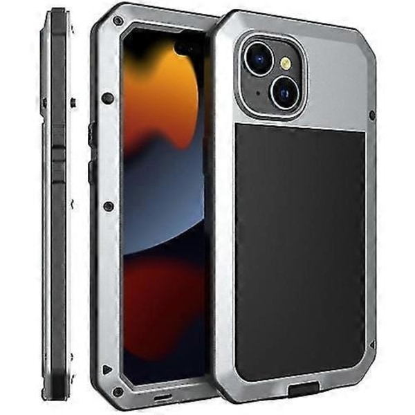 Kompatibel med Iphone 15 Stöttåligt Liv Vattentätt Dammtätt Metall + Silikon Mobiltelefonfodral-WELLNGS Silver 15 Pro Max