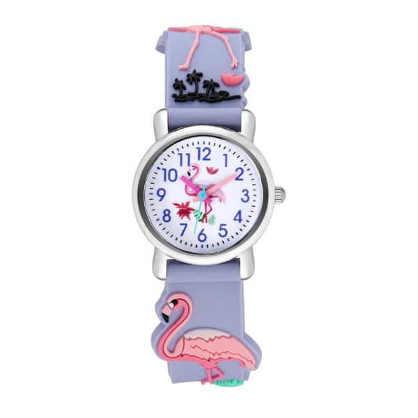 Ur (lilla, flamingo), vandtæt børnearmbåndsur Quartz urværk, 3D tegneseriedesign, digitalt ur til 3 år til 11 år gammel pige-WELLNGS