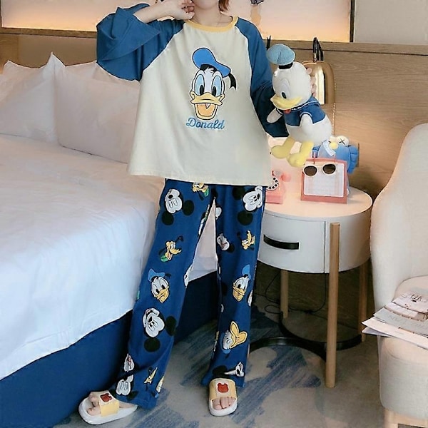 Gabors Disney tegnefilm animation Donald Duck pyjamas til kvinder populære efterårs lange ærmer behageligt overtøj hjemmetøj sæt - WELLNGS A 46-56kg