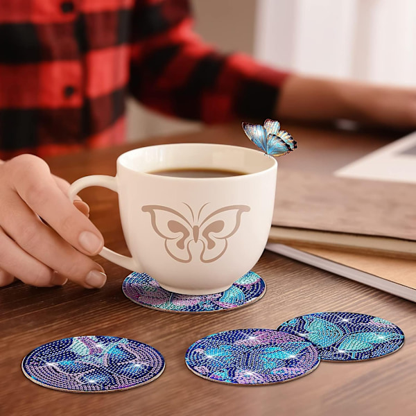 8 stk. Butterfly Diamond Art Maleri Underlag Kit med Holder DIY Butterfly Diamond Art Coaster Skridsikre Underlag til Voksne-WELLNESS