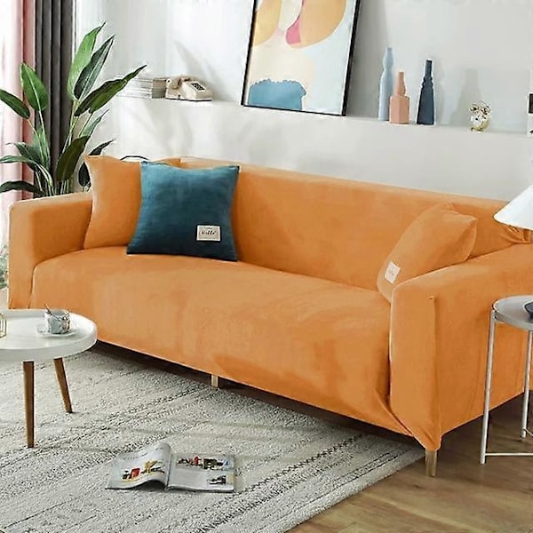 Vinter Sammetssofföverdrag Kompatibla med Vardagsrum Elastiska Möbelsofföverdrag Schäslong Hörna L-formad Sofföverdrag 1 /2 /3 /4-WELLNGS orange 2seater 140-185cm