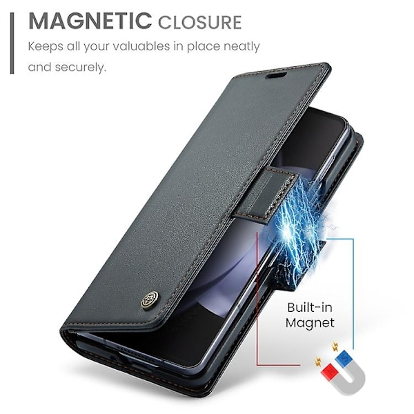 För Samsung Galaxy Z Fold5 CaseMe 023 Fjärilspänne Lychee Grain RFID Stöldskydd Läder Telefonfodral-WELLNGS Black