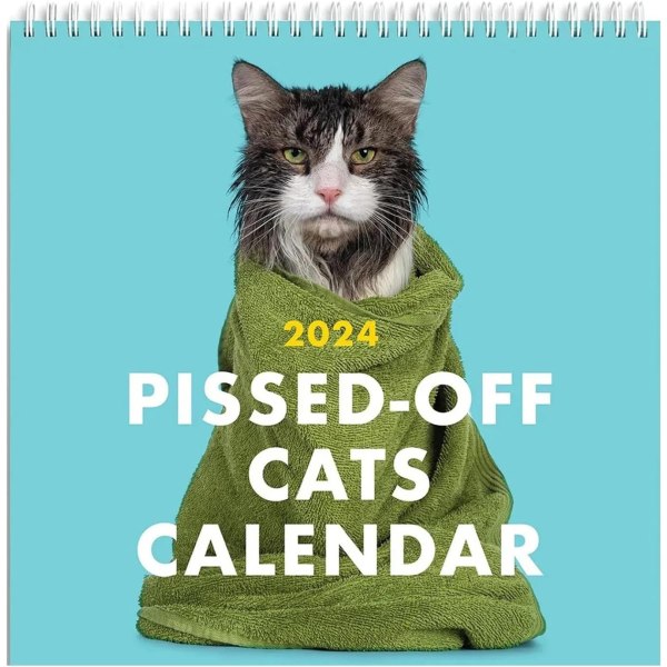 2024 Pissed Off Cats -kalenteri - Hauska kissan seinäkalenteri - Kissojen seinäkalenteri 2024 - Hauskat kuukausittaiset kissojen kuvat - Pöytäkoriste pöytä-WELLNGS