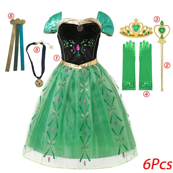 \"Frost 2\" Elsa-kostyme jente barn Halloween rollespill Snødronning Anna Prinsesse festkjole kjole kjole 6-delt Anna-kjole-WELLNGS 6PCS Anna Dress Set1 3-4T(tag 110)