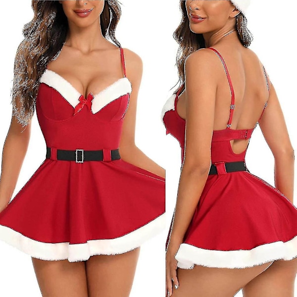 Bxhd Sexy Juleundertøy for Kvinner - Santa Claus Babydoll Pyjamas Kjole - WELLNGS L