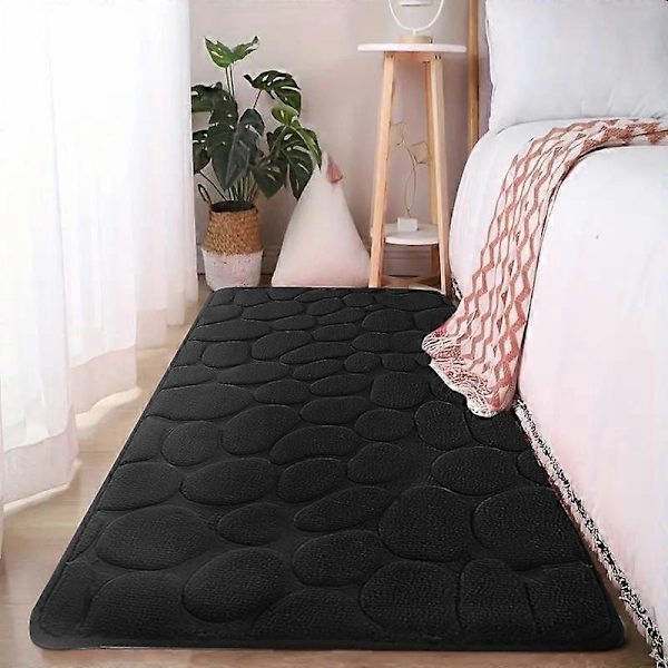 Lyxig och plyschig badrumsmatta i minnesskum - halkfri, snabbtorkande, tvättbar badrumsmatta för bekväm heminredning - WELLNGS Black 60cm*180cm(23.6in*70.8in