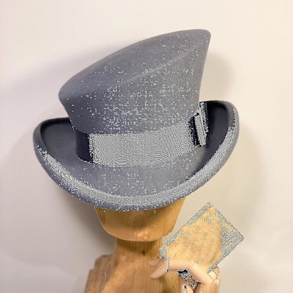 Asymmetrisk Topphatt i Ull, Unisexhatt för Kvinnor och Män, Steam Punk-hatt, Topphatt med Snyggt Band, Dekorativ Hatt, Huvudbonad för Män - WELLNGS Grey