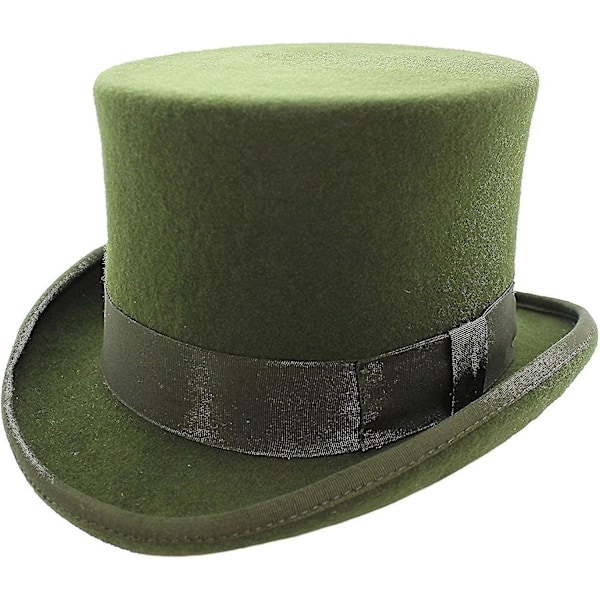 Håndlavet uld tophat med satinfor - WELLNGS Olive M