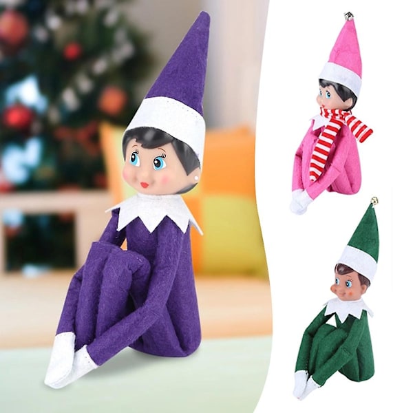 Sød Julealfe Dukke med Hat Letvægts Julefest Rekvisitter Dekoration til Soveværelse Hjem-WELLNGS Dark Violet