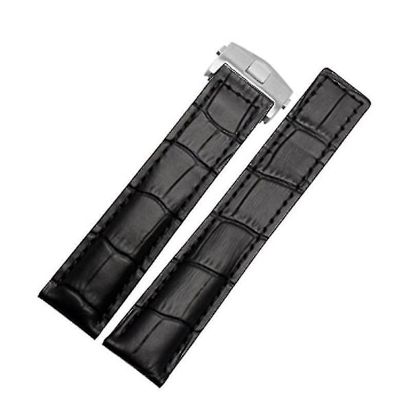 Tag Heuer Ekte Lærarmbånd Armbånd med Foldespenne - Svart/Rød/Svart (19mm/20mm/22mm)-WELLNGS black silver buckle 22mm