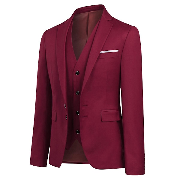 Allthemen Miesten Business Blazer Yksivärinen Slim Fit Takki-WELLNGS Dark Red XL