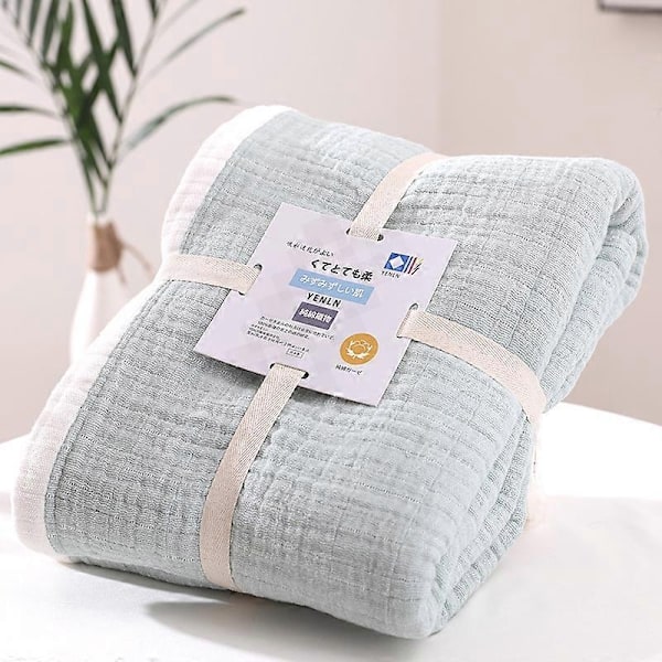 100% Bomuld Muslin Tæppe til Voksne 6-Lags Åndbart Muslin Tæppe Letvægts Sengetæppe Blødt Bomuldstæppe Alle Sæsoner-WELLNGS green A 150x200cm