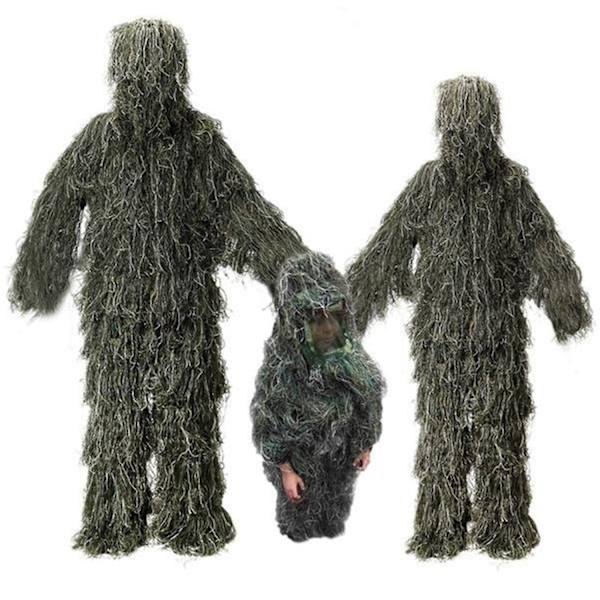 5 i 1 Ghillie-dragt, 3D Camouflage Jagttøj Inklusive Jakke, Bukser, Hætte, Bærepose-WELLNGS GNL