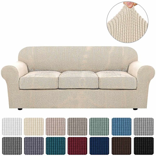 Strækbar vandtæt sofaovertræk, 1 stk., spandex, jacquard elastisk sofaovertræk med skridsikre skum - WELLNGS beige 3 Sitzer