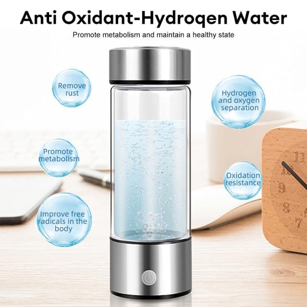 Hydrogen Water Generator Bærbar vandioniserende flaske USB genopladelig 420 ml-WELLNGS