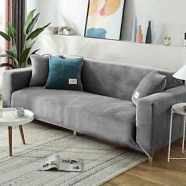 Vinter Sammetssofföverdrag Kompatibla med Vardagsrum Elastiska Möbelsofföverdrag Schäslong Hörna L-formad Sofföverdrag 1 /2 /3 /4-WELLNGS light gray 2seater 140-185cm