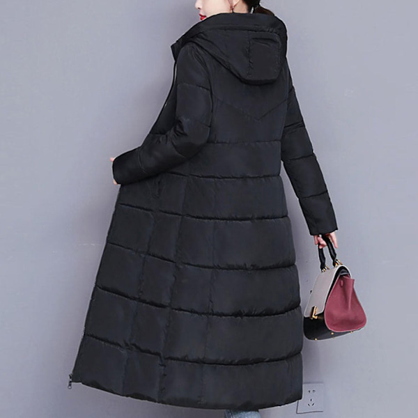 Kvinners vinter dunjakke casual lang glidelås yttertøy puffer jakke egnet for venner samling slitasje-WELLNGS Black 3XL