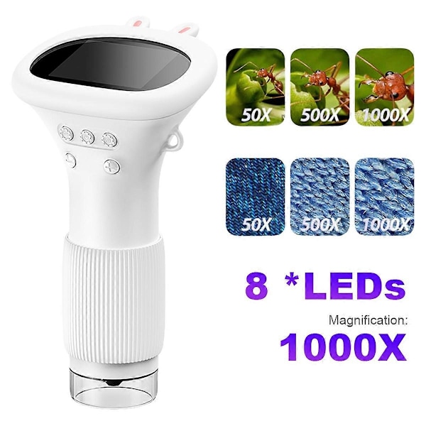 1000X Barn Optiskt Mikroskop Mini Förstoringsglas med 8 LED-lampor Mini Digitalt Mikroskop för Edu-WELLNGS