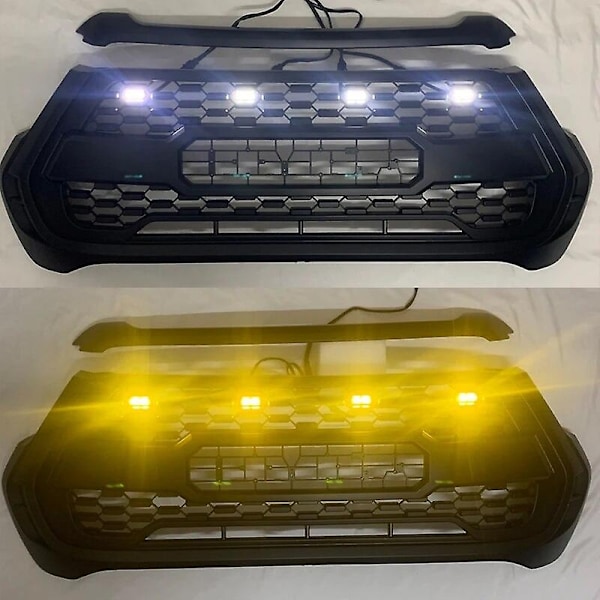 Muokattu LED-etumaski Toyota Hilux Revo 2021 2022 - Etupuskurin maskiverkko Racing-säleiköt Auton yläritilä jäähdyttimen säleikkö - WELLNGS 0 Grill  White LED