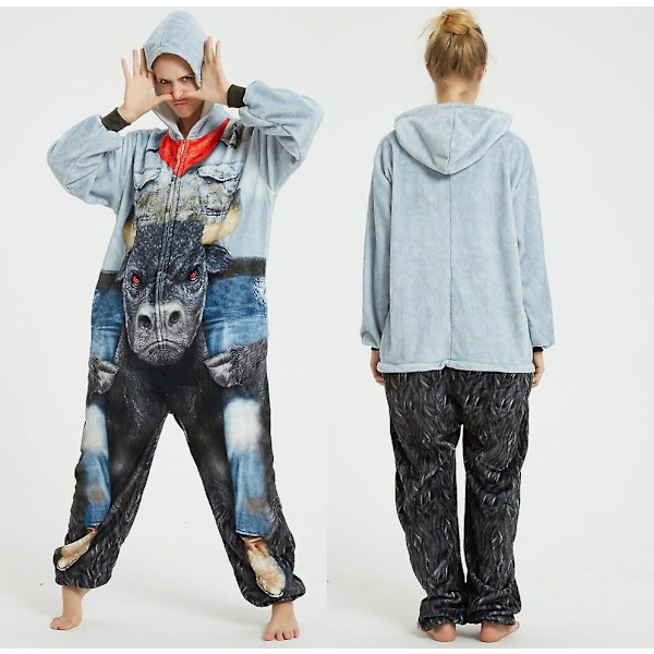 Unisex Flanell Dyre-Pyjamas En-Del Pyjamas Hetteplaggs Pyjamafest Rollelek Pyre-En-Del Pyjamas - WELLNGS M