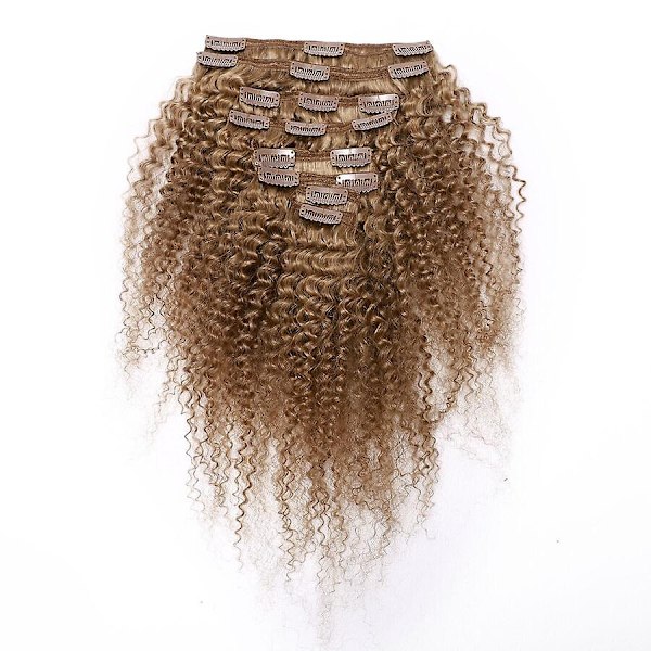 8 st Afro Curly Clip In Mänskligt Hår Extensions Brasilianskt Hår-WELLNGS darkblonde 20inch