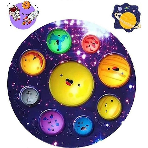 Finger Press Bubble Fun Leksaker-C Solsystem Leksak Bubbel Planet POP Lindra Ångest Vuxen Present Barn-WELLNGS