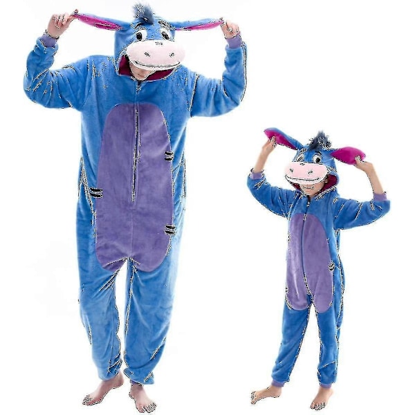 Fitted voksen én-delt pyjamas til mænd og kvinder, flanel rollespil dyre én-delt Halloween kostumer - WELLNGS Donkey L