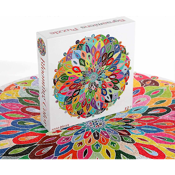 Puzzle-Blomstrende Farve - 1000 Brikker Farveudfordring Blåt Bræt Rundt Puslespil - WELLNGS
